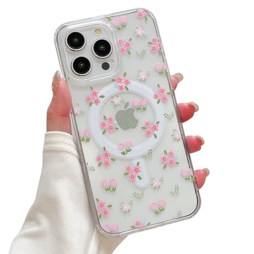QLTYPRI Magnetic for iPhone 12/12 Pro Case Compatible with Magsafe, Cute Floral Flower Aesthetic Phone Case Slim Clear Anti-Yellowing Shockproof Phone Cover for Girls Women - Floral - color: Floral, size: iPhone 12/12 Pro