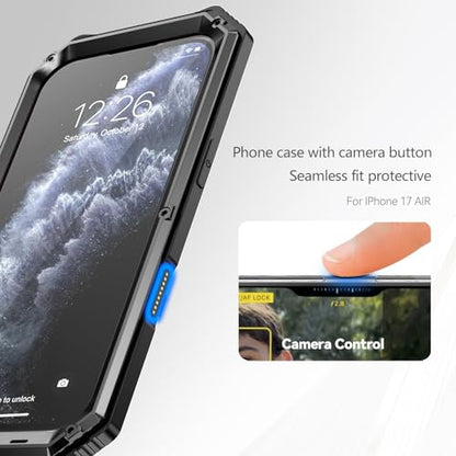 Lunivop Compatibility with iPhone Air Case 6.5'' 2025 Heavy Duty with Built in Screen Protector Lens Protection Rugged Stand 360 Full Body Military Grade Metal Bumper Phone Cases Men 17 Air Black - color: Black, size: iPhone 17 Air 6.5 2025