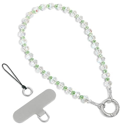 SURPHY Phone Charm, Handmade Beaded Phone Wrist Strap with Tether Tab - color: D- Crystals Green