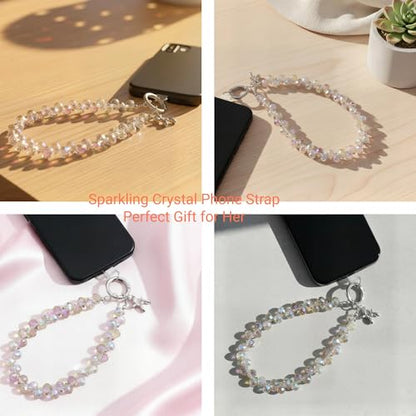 richginker Crystal Beaded Phone Wrist Strap with Tether Tab, Light Purple - color: Light Purple