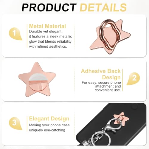PATIKIL Metal Phone Charm Hook 1", 12Pcs Adhesive Star Shaped Phone Finger Grip Hook Smartphones Keychain Ring Charm Loop for DIY Tablet Case Accessories, Rose Gold - color: Rose Gold