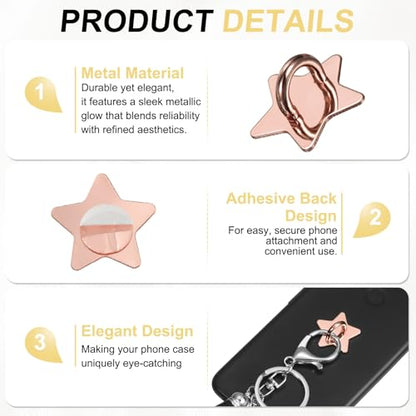 PATIKIL Metal Phone Charm Hook 1", 12Pcs Adhesive Star Shaped Phone Finger Grip Hook Smartphones Keychain Ring Charm Loop for DIY Tablet Case Accessories, Rose Gold - color: Rose Gold
