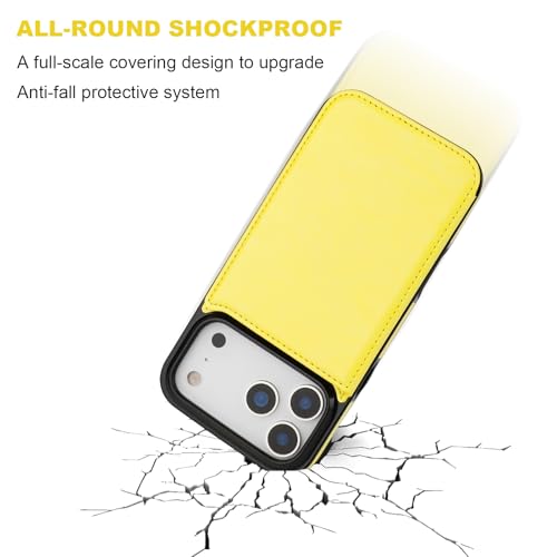 ONETOP for iPhone 17 Pro Max Wallet Case with Credit Card Holder,Yellow | Kickstand,ID/Cash Holder,Case Wallet with Card Slots,Double Magnetic Clasp,Durable PU Leather Shockproof Cover for Women Men - color: Yellow
