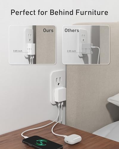 Nekmit Flat USB C Wall Charger, 45W Dual Port PPS Fast USB Charger Block(1*USB-C & 1*USB-A), Slim USB C Wall Plug for iPhone 17/16 and More Series, MacBook Air, iPad - color: White