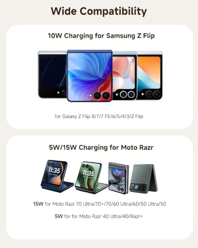 Foldable Wireless Charging Stand for Galaxy Z Flip 8 & Moto Razr Series - color: Black