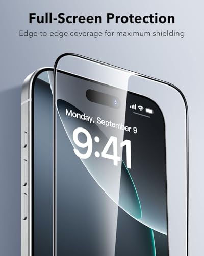 ESR 3 Pack for iPhone 16 Pro Screen Protector, Classic | Easy One-Pull Installation, 2X Impact Absorption, 9H Tempered Glass, Full-Coverage Protection, UltraFit Tray, Bubble-Free - size: iPhone 16 Pro 6.3 inch