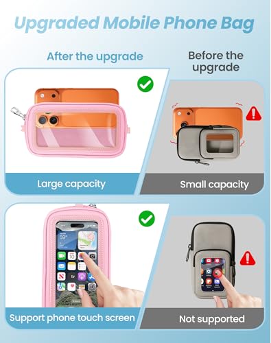 SHANSHUI Clip and Go Phone Lanyard Wallet, Hands Free Crossbody Strap with Zipper Pocket & ID Window, Includes 2 Metal Tether Pads for Phones, Keys, Earphones, Accessories Pink - color: Pink