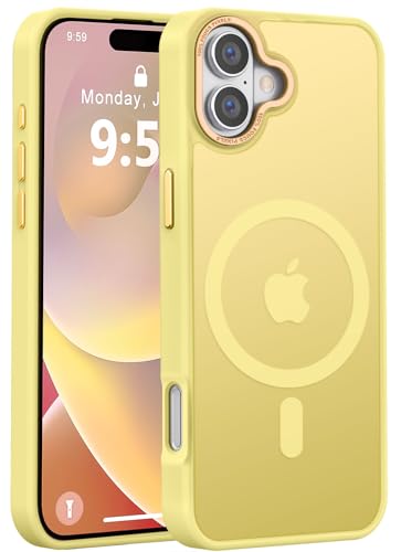 Newfuture Magnetic for iPhone 16 Case Matte Shockproof, Yellow | Military Drop Protection, Slim Matte Anti-Fingerprint, Compatible with Magsafe, Camera Guard, Translucent Protective Cover - color: Yellow, size: iPhone 16 6.1 inch