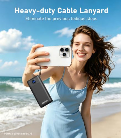 Portable Charger Built in 4 Cables, 10000mAh Power Bank, Black&Blue