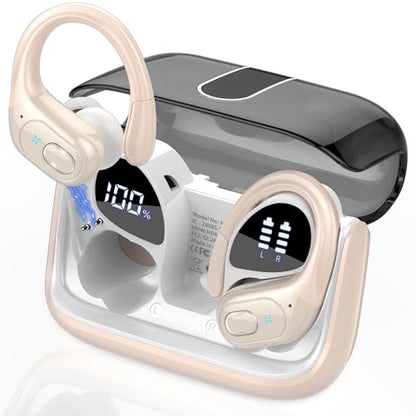 Wireless Earbuds 75H Bluetooth 5.4 Sport Headphones with Earhooks, Camel - color: Camel