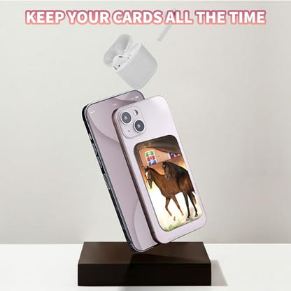 Phone Credit Card Holder Stick on, Phone Case Wallet, Cell Phone Pocket Self Adhesive Stretchy Lycra Stick on Wallet ID Credit Card Case Pouch Sleeve for All Smartphones, Horses - color: 317