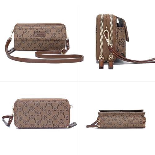 RFID Crossbody Wallet Wristlet Purse with Phone Pocket For Women Vegan Leather - color: Zh-jacquard-bronze