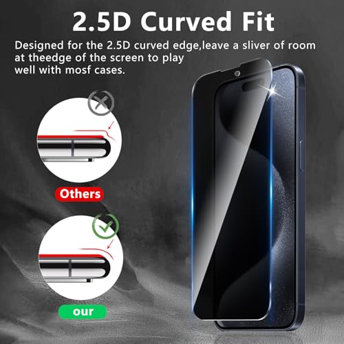 3+3 Pack Privacy Screen Protector Designed for iPhone 15 Pro With 3 Pack Camera Lens Protector,Full Coverage Anti-Spy Tempered Glass Film,9H Hardness,Bubble Free,Easy to Install - color: iPhone 15 Pro FK33