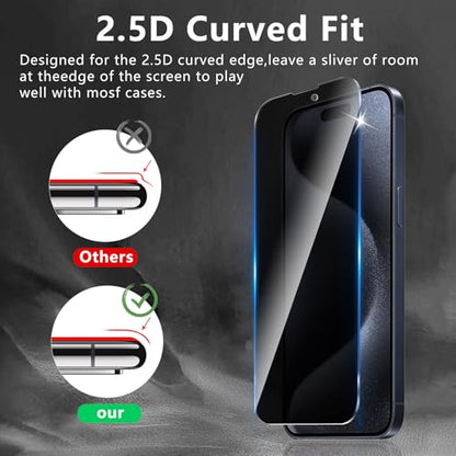 3+3 Pack Privacy Screen Protector Designed for iPhone 15 Pro With 3 Pack Camera Lens Protector,Full Coverage Anti-Spy Tempered Glass Film,9H Hardness,Bubble Free,Easy to Install - color: iPhone 15 Pro FK33