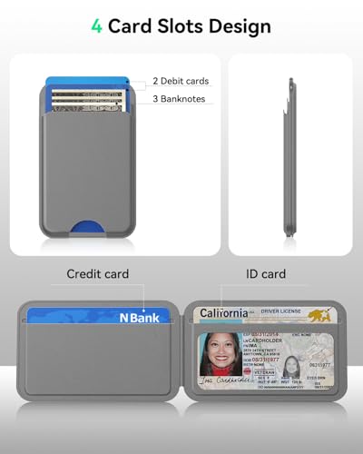 for MagSafe Wallet with Stand, 5 Card Holder, Slim Leather Magnetic Wallet for iPhone 17/16/15/14/13/12 Pro Max Plus Air Series, 3 Card Slots & 1 Cash Slot,Grey - color: Grey