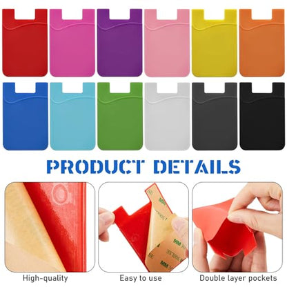 Kanayu 48 Pcs Cell Phone Wallet Silicone Adhesive Phone Case Phone Pocket Card Holder for Most Phones, 12 Colors