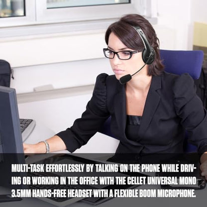 Cellet Wired Hands Free Headphones with 3.5mm Jack, Compatible to Computer Cellphone Headphone PC Skype Webinar Smart Phone Call Center Use Hands Free for delivery man Truck Driver