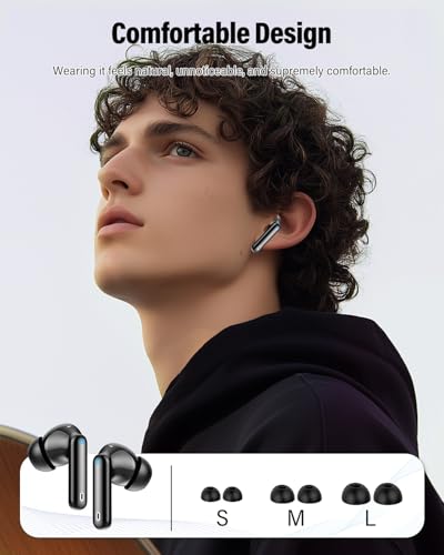 Wireless Earbuds, Bluetooth 5.4 Headphones Bass Stereo/Clear Calls, Black - color: Black