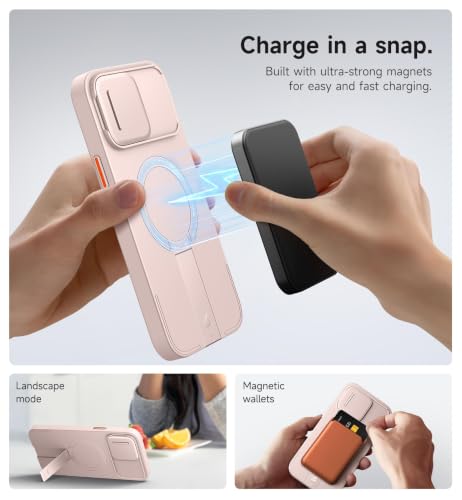 SURITCH for iPhone 13 Pro Max/12 Pro Max Case with Magnetic Camera Slide Cover and Adjustable Kickstand, Compatible with MagSafe, Shockproof Bumper Case Slim Protective Cover 6.7 Inch, Pink - color: Pink, size: IPhone 13 Pro Max/12 Pro Max-6.7"