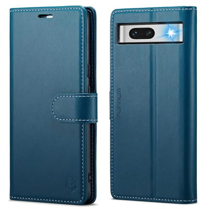 FLIPALM Wallet Case for Google Pixel 8a, Blue | Card Holder, RFID Blocking, PU Leather Folio Flip, Kickstand, Protective Shockproof Cover - color: Blue