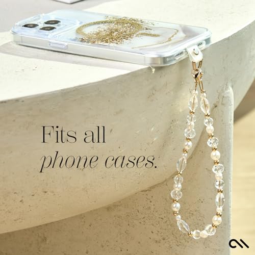 Case-Mate Phone Charm Wrist Strap w/Pearls & Crystals - Crystal Pearl Gold | Detachable Anti-Theft Phone Strap - Hands-Free iPhone Wrist Strap for Women - Phone Chain Wristlet for Galaxy, Pixel & More - color: Crystal Pearl Gold