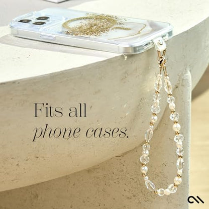 Case-Mate Phone Charm Wrist Strap w/Pearls & Crystals - Crystal Pearl Gold | Detachable Anti-Theft Phone Strap - Hands-Free iPhone Wrist Strap for Women - Phone Chain Wristlet for Galaxy, Pixel & More - color: Crystal Pearl Gold