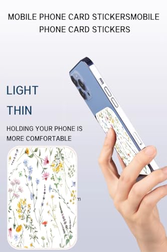 ADBOR Leather Phone Card Holder, Dual Pocket Phone Wallet Stick On, Cute Card Holder, Credit Card Holder Boho Flowers Leaf