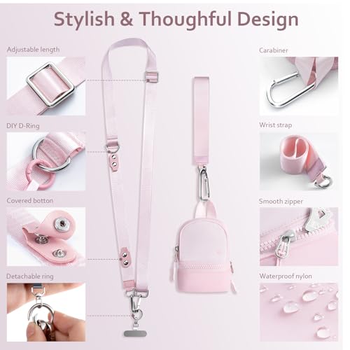Clip and Go Strap for Phone with Wallet Crossbody Cell Phone Lanyard Suitable for Keys Bank Cards Headphones - color: Pink