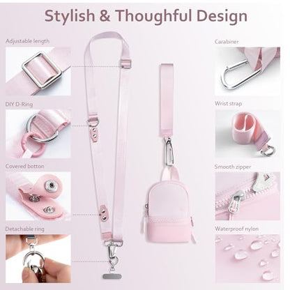 Clip and Go Strap for Phone with Wallet Crossbody Cell Phone Lanyard Suitable for Keys Bank Cards Headphones - color: Pink