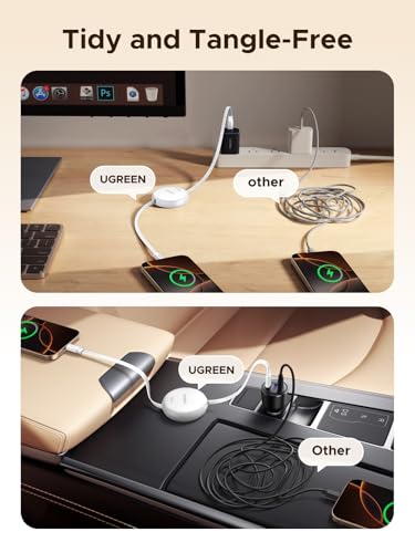 UGREEN 100W Retractable USB C Cable, Fast Charging, White, 3.3FT - color: White
