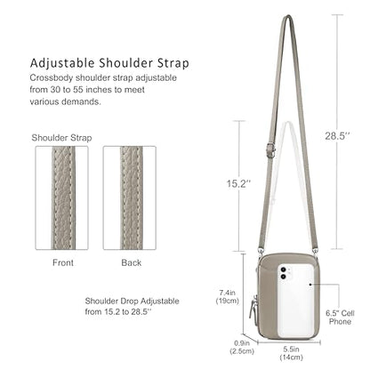 befen Genuine Leather Crossbody Cell Phone Purse for Women, Small Zip Around RFID Blocking Crossbody Wallet Bags - color: Milk Tea Gray