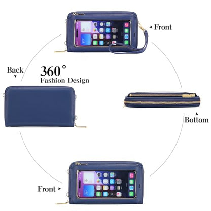 GOIACII Phone Purse Crossbody Bags for Women Small Travel Wallet Touch Screen RFID Blocking - color: A04 Dark Blue