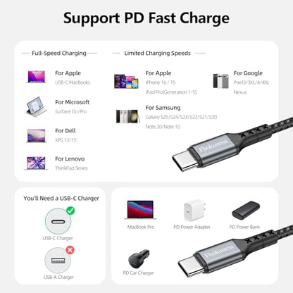 USB C to USB C Cable 1ft 4Pack, 12 Inch Nylon Braided 60W USB Type C Fast Charging Cable for iPhone 16/16 Plus/16 Pro Max/15/15 Plus/15 Pro Max, MacBook Pro, iPad Pro Air, Samsung S24/S24 Ultra/S23