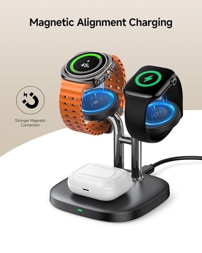 SwanScout Dual Watch Charger Stand, The Left Side Only for Samsung Watch 8/8 Classic/Ultra/7/6/6 Classic/5 Pro/5/4, The Right Side Only for Apple Watch 11/9/8/7/6/Ultra 3/SE 3, SwanScout 704D (Black)