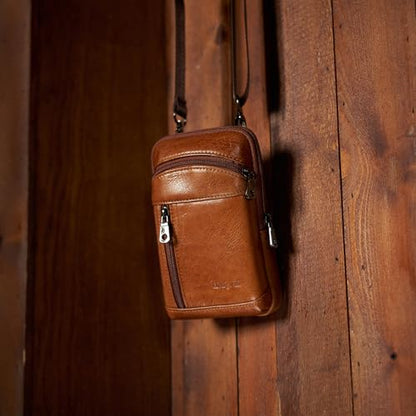 Small Leather Cell Phone Purse Crossbody Bag Belt Pouch for Men - color: Brown-b