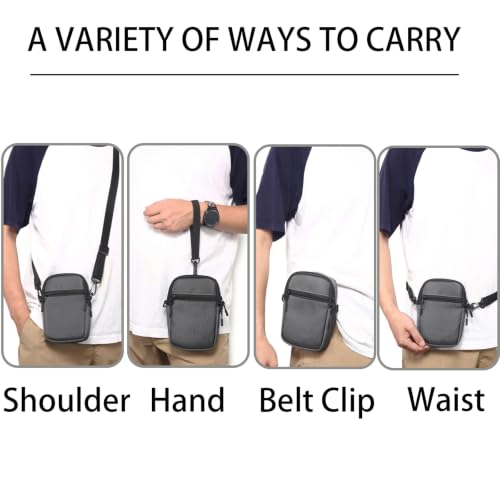 Multi-Functional Cell Phone Belt Holster, Water Repellent Nylon Crossbody Waist Bag Fits 7.2 Inch Phones, 4 Ways Wear Shoulder Hand Wrist Carry Pouch for Outdoor Travel Hiking(Grey) - color: Grey