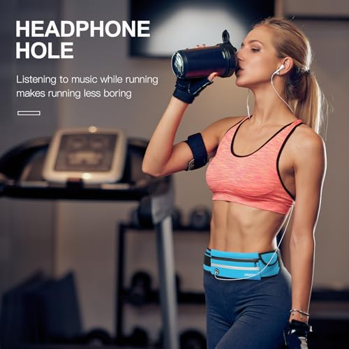 Jueachy Running Belts for Women Waterproof Fanny Pack Running Waist Pouch Phone holder Adjustable Sports Money Belt with Headphone Port - color: Blue