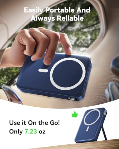 Portable Charger for Magsafe Battery Pack,10000mAh Power Bank with Foldable Stand,Travel Essential PD 22.5W Fast Charge,Magnetic Charge Wireless Charger for iPhone 17/16/15/14/13 (Navy)