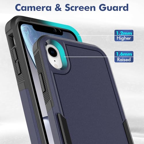 for iPhone XR Case: Dual Layer Protective Heavy Duty Cell Phone Case Shockproof Rugged Bumper Tough with Screen Protector - 16ft Military Grade Drop Tested for Appple iPhone XR (6.1 inch), Blue - color: Navy Blue (PC) + Black (TPU)