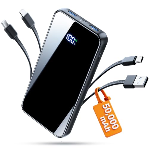 50000mAh Portable Charger, Built-in 4 Cables,22.5W Fast Charging Power Bank
