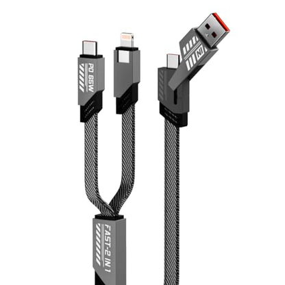 Ankus 4 in 1 Universal Charging Cable USB-C, 65W Fast Charge, 3.9ft (1.2m) with Hook-and-Loop Fastener, Compatible with iPhone, Samsung, and More - Gray