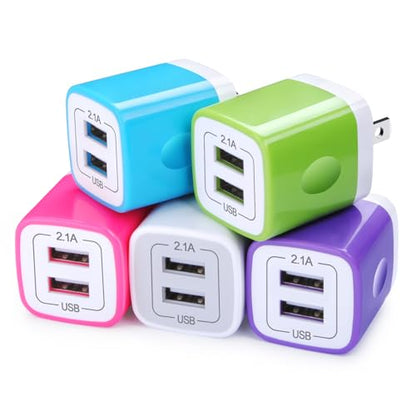 USB Wall Charger Adapter, FiveBox 5Pack 2.1Amp Fast Dual Port Wall USB Plug