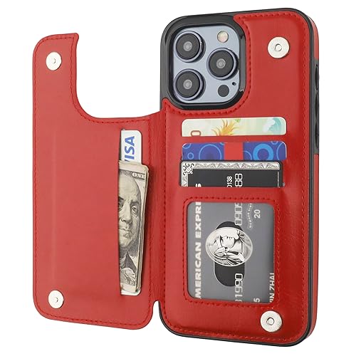 ONETOP for iPhone 15 Pro Max Wallet Case with Credit Card Holder,Red | Kickstand,ID/Cash Holder,Case Wallet with Card Slots,Double Magnetic Clasp,Durable PU Leather Shockproof Cover for Women Men - color: Red