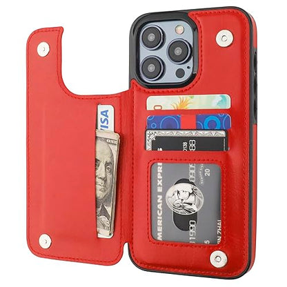 ONETOP for iPhone 15 Pro Max Wallet Case with Credit Card Holder,Red | Kickstand,ID/Cash Holder,Case Wallet with Card Slots,Double Magnetic Clasp,Durable PU Leather Shockproof Cover for Women Men - color: Red