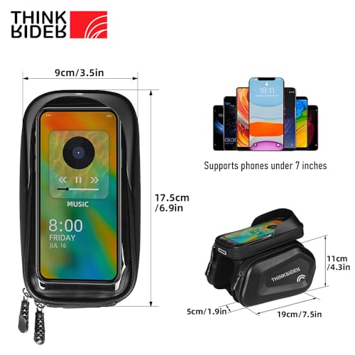 ThinkRider Bike Bag 2L Frame Front Tube Cycling Bag Bicycle Waterproof Phone Case Holder 7 Inches Touchscreen Bag Accessories