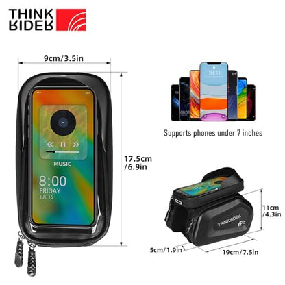 ThinkRider Bike Bag 2L Frame Front Tube Cycling Bag Bicycle Waterproof Phone Case Holder 7 Inches Touchscreen Bag Accessories