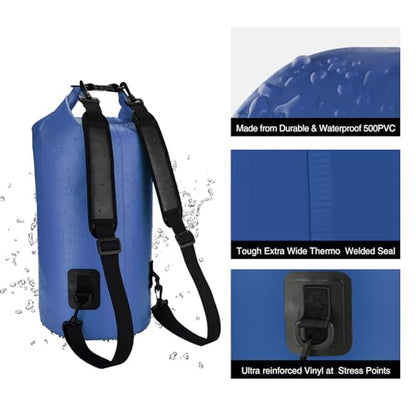 Piscifun Dry Bag, Waterproof Floating Backpack 10L/20L/30L/40L | Waterproof Phone Case, Adjustable shoulder straps, Roll-top closure keeps gear dry, Ideal for Boating, Kayaking, Fishing - color: Sapphire Blue, style: 10l