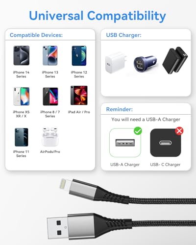 6 inch Short iPhone Charger Cord, 2 Pack 0.5ft USB A to Lightning Cable - size: 6 inch