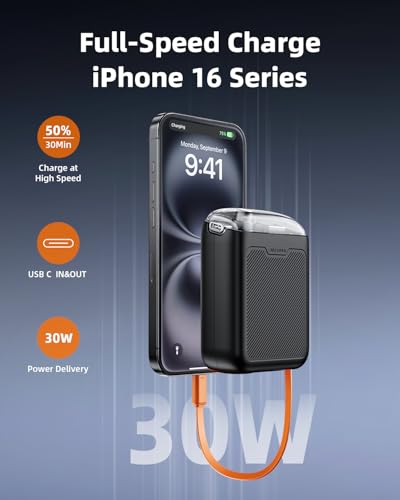 Innostyle 10000mAh Power Bank, 30W Portable Charger with Built‑in USB‑C - color: Black