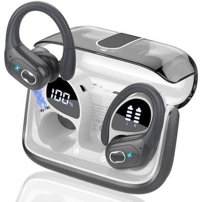 Aptkdoe Wireless Earbuds 75H Bluetooth 5.4 Sport Headphones with Earhooks - color: Iron Gray